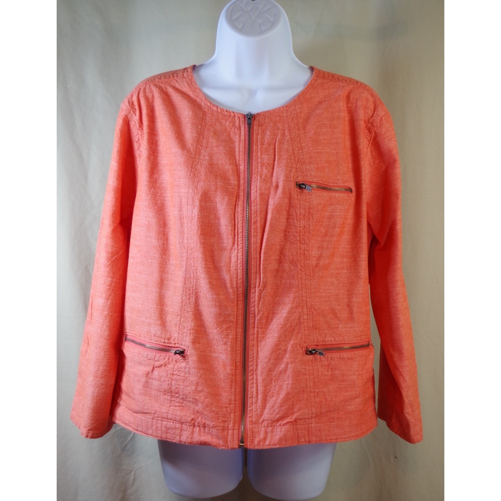 Westbound Womens XL Coral Orange 100% Cotton Zip Up Lightweight Jacket Slub Knit